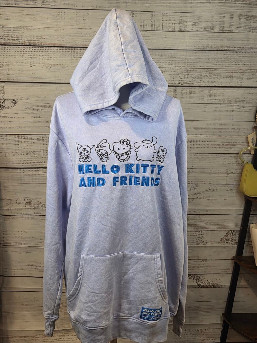 Hello Kitty and Friends Sanrio Hoodie, Periwinkle Blue,Oversized Graphic Back